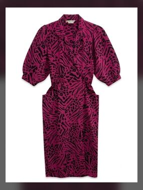 Ell-Jay Montreal vintage fuchsia Animal Print Faux Wrap Midi Dress size S